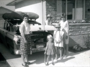 Mom bravely ready to go on a classic road trip with the family. I'm the little one in front.